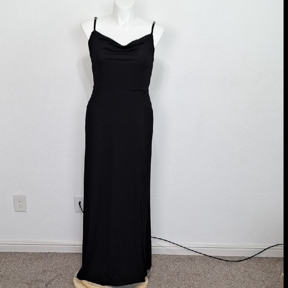 Birdy Grey Curve Black Cowl Neck Side Slit Witchy Bridesmaid Maxi Dress Size 1X